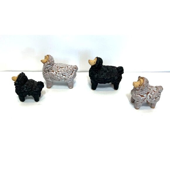 Set Of 4 Whimsical Terracotta Sheep Sculptures Studio Made Glazed Figurines - Picture 2 of 6